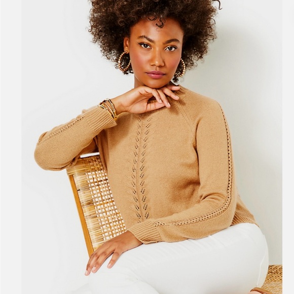 Lilly Pulitzer Camel Crew Neck Cotton blend feminine Sweater Size Small - Picture 2 of 9